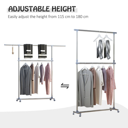 HOMCOM Heavy Duty Clothes Hanger Garment Rail Hanging Display Stand Rack w/ Wheels Adjustable 