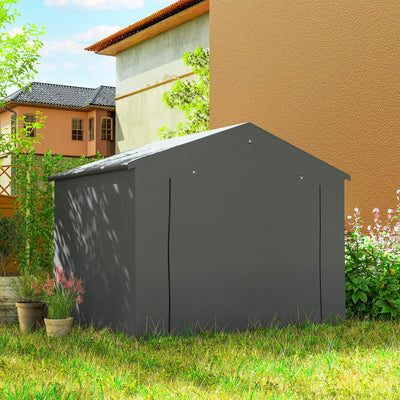 Outsunny 8 x 6 ft Outdoor Garden Storage Shed, Waterproof Bike Tent with Roll-Up Zipper Door, Dark Grey 
