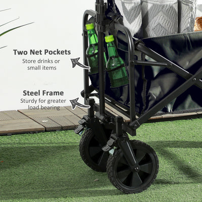 Outsunny Folding Steel Frame Garden Storage Cart, with Wheels and Handle - Black 