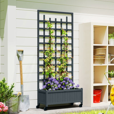 Outsunny Wooden Trellis Planter, Raised Garden Bed with Wheels, to Climb and Grow Vegetables, Herbs and Flowers, Grey 