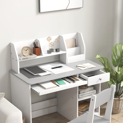 ZONEKIZ Two-Piece Kids Desk and Chair Set with Storage, for Ages 5-8 Years - Grey 