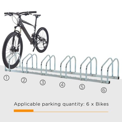 HOMCOM Bike Stand Parking Rack Floor or Wall Mount Bicycle Cycle Storage Locking Stand 179L x 33W x 27H (6 Racks, Silver) 