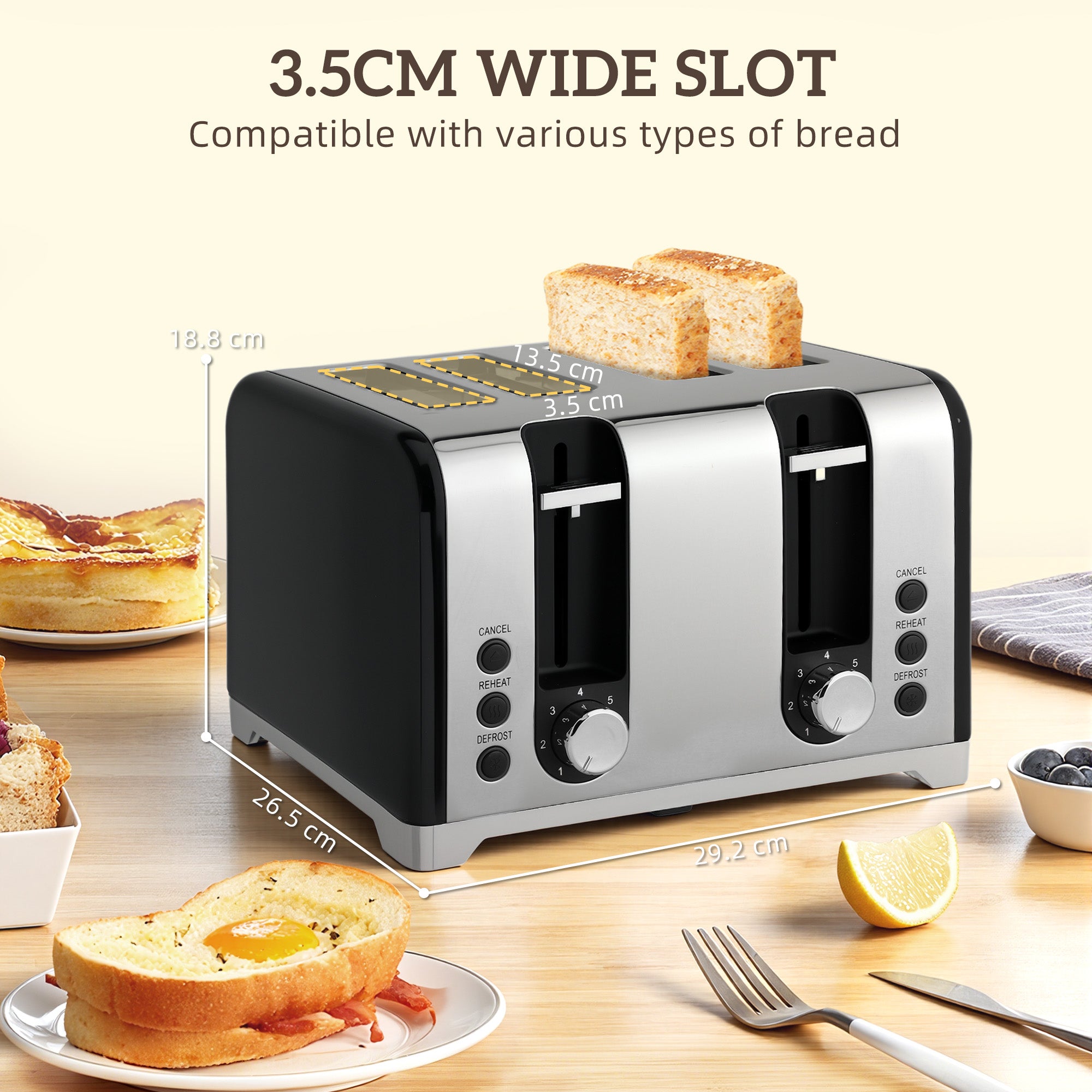 HOMCOM Kettle and Toaster Set, 1.7L 3000W Rapid Boil Jug Kettle with Otter Thermostat, Limescale Filter, 4 Slice Toaster with 7 Browning Controls, Crumb Tray, LED Strip, Black 