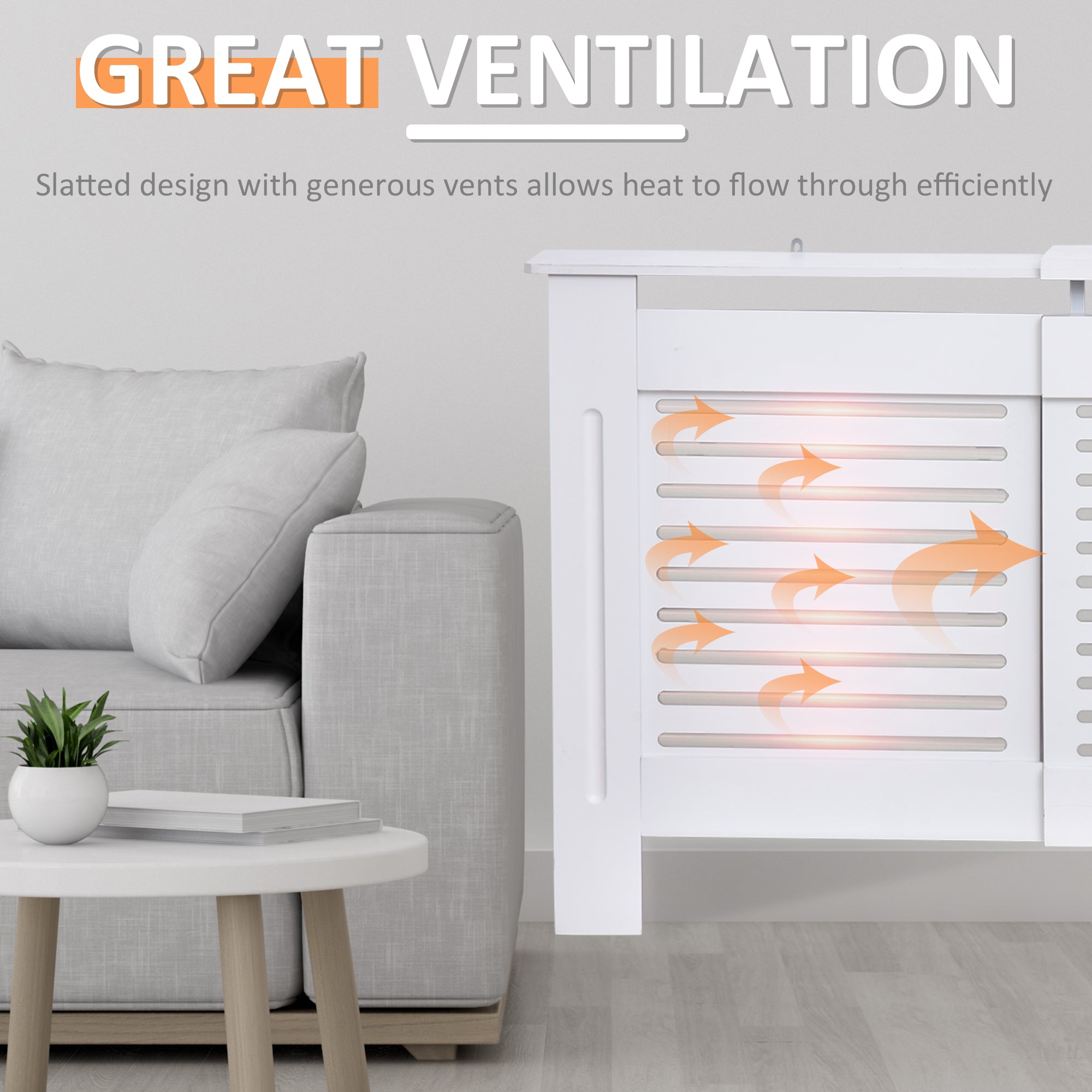 HOMCOM MDF Extendable Radiator Cover Cabinet Shelving Home Office Slatted Design White 139-208.5L x 20.5W x 82.5H cm 