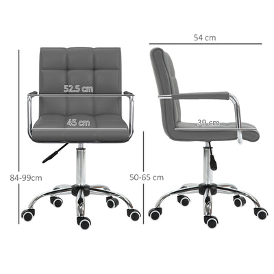 Vinsetto PU Leather Home Office Desk Chair, Computer Chair with Mid Back, Arm, Swivel Wheels, Adjustable Height, Grey 