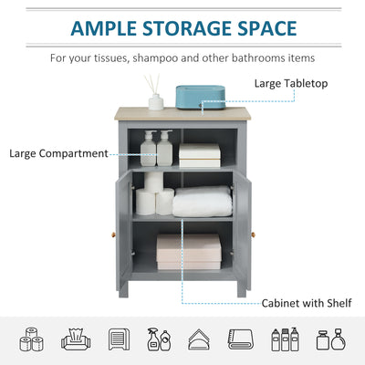 kleankin Bathroom Floor Cabinet, Free Standing Cupboard with Double Doors and Adjustable Shelf for Kitchen, Hallway, Living Room, Grey 