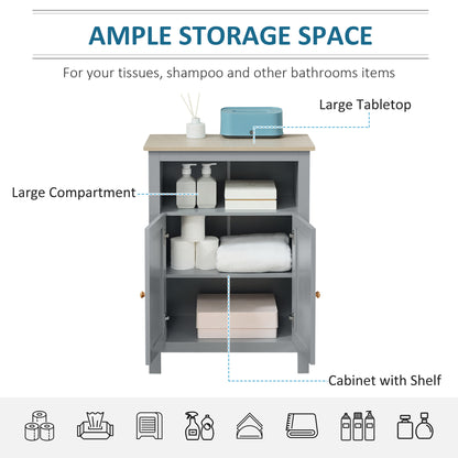 kleankin Bathroom Floor Cabinet, Free Standing Cupboard with Double Doors and Adjustable Shelf for Kitchen, Hallway, Living Room, Grey 