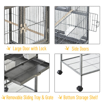 PawHut Large Bird Cage Parrot Cage with Divider, Slide Tray for Finch Canaries Parakeets Cockatiels, 95 x 45.5 x 102 cm 