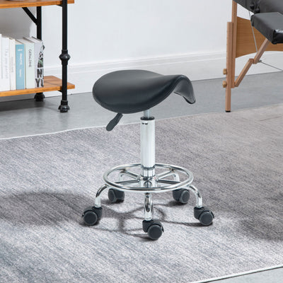 HOMCOM Salon Saddle Stool, Rolling Saddle Chair for Massage, Spa, Clinic, Beauty, Hairdressing and Tattoo, Black 