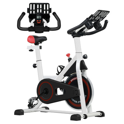 HOMCOM Exercise Bike, 8kg Flywheel Stationary Bike Indoor Cycling Machine with Adjustable Resistance Seat Handlebar, White 