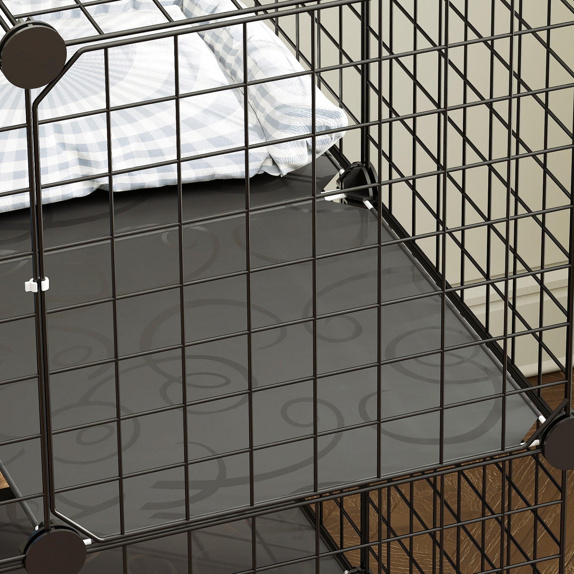 PawHut Indoor Cat Cage DIY Customizable 2-Tier Indoor Cat Enclosure with 2 Doors and Hammock 70 cm Black 