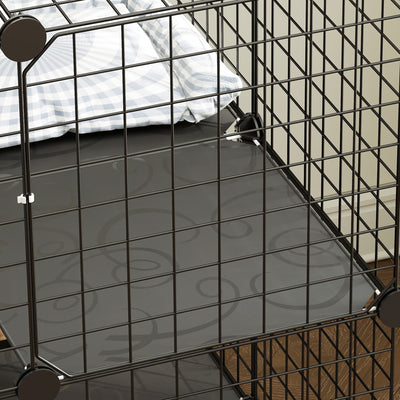 PawHut Indoor Cat Cage DIY Customizable 2-Tier Indoor Cat Enclosure with 2 Doors and Hammock 70 cm Black 