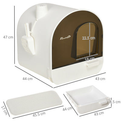 PawHut Hooded Cat Litter Box, Kitten Litter Tray, with Lid, Scoop, Filter, Flap Door 