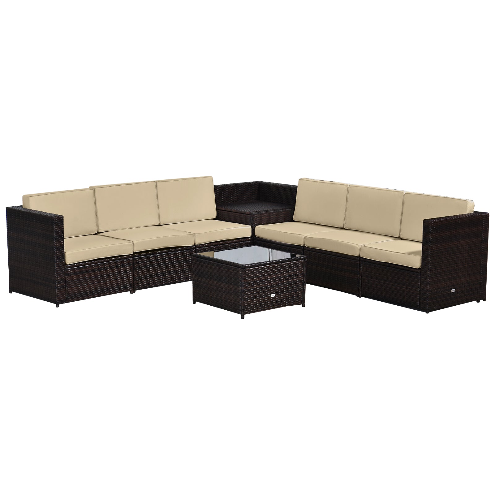 Outsunny 6-Seater Rattan Sofa Furniture Set W/Cushions, Steel Frame-Brown 
