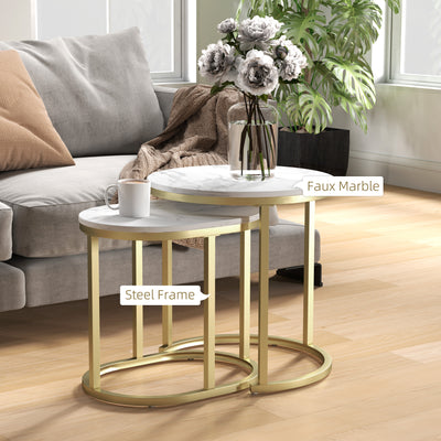 HOMCOM Marble-Effect Nest of Tables - Gold Tone/White 