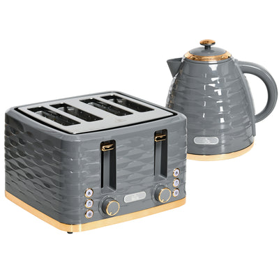 HOMCOM Kettle and Toaster Sets, 3000W 1.7L Rapid Boil Kettle & 4 Slice Toaster with 7 Browning Controls, Defrost, Reheat and Crumb Tray, Otter thermostat, Grey 