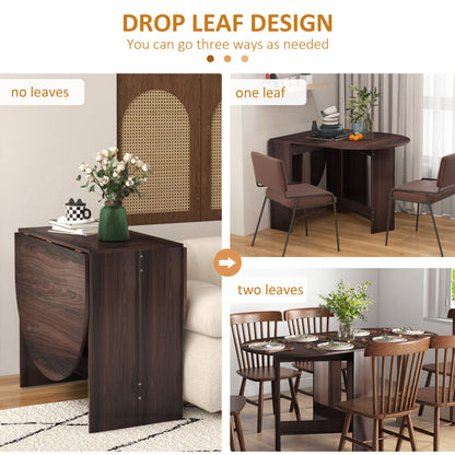 HOMCOM Folding Dining Table, Drop Leaf Table for Small Spaces, Oval Tabletop for Dining Room, Chocolate Wood Effect 