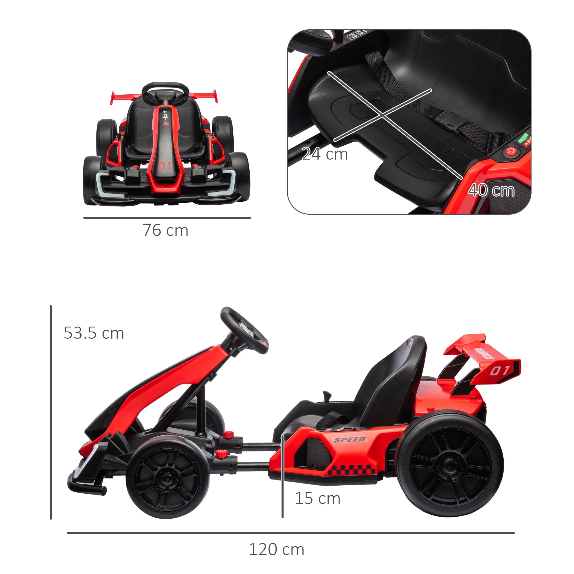 HOMCOM 24V Electric Go Kart for Kids with Adjustable Seat for 6-12 Years, Red 