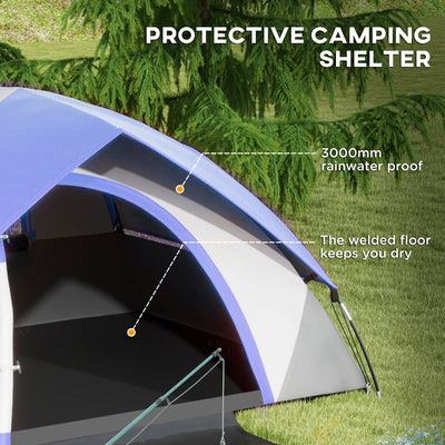 Outsunny Two Man Single Room Dome Tent, with Accessories - Dark Blue/Grey 