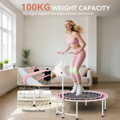 SPORTNOW 40" Fitness Trampoline, Mini Rebounder Trampoline for Adults with 5-Level Adjustable Handle, Indoor Exercise Bungee Rebounder, Max Load 100KG, Pink 