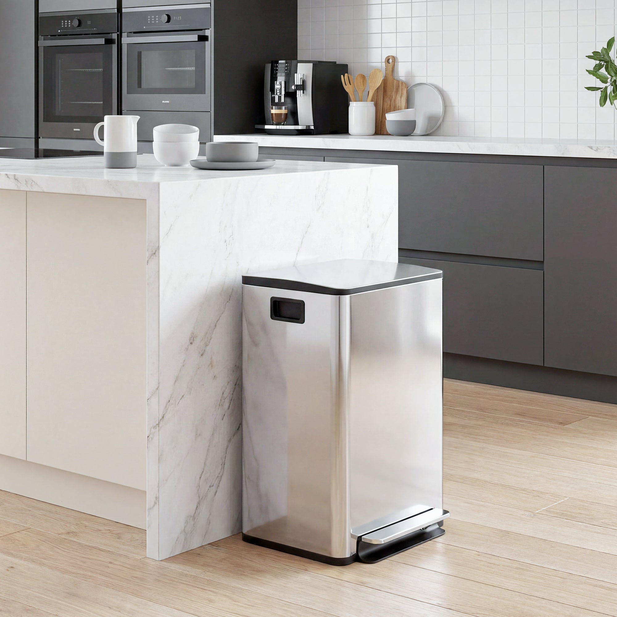 HOMCOM 40L Dual Compartment Stainless Steel Bin, with Deodoriser Holders - Silver Tone 
