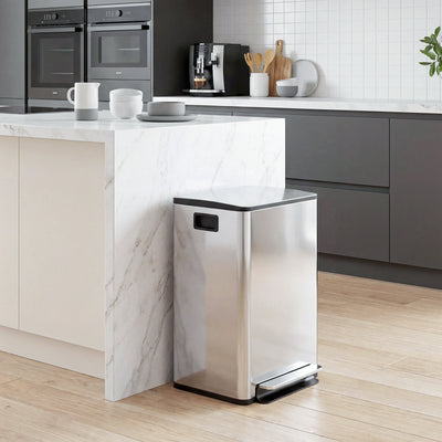 HOMCOM 40L Dual Compartment Stainless Steel Bin, with Deodoriser Holders - Silver Tone 