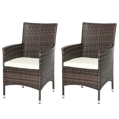Outsunny 2 PC Outdoor Rattan Armchair Dining Chair Garden Patio Furniture w/ Armrests Cushions Mixed Brown 