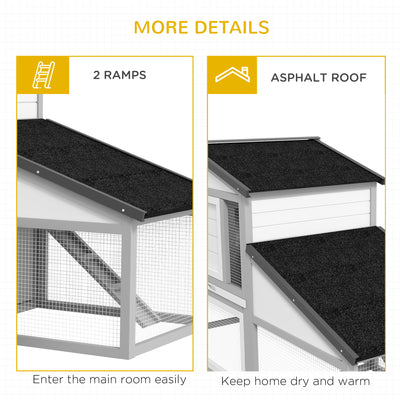 PawHut Large Rabbit Hutch with Run, Outdoor Bunny Cage, with Tray, Ramp - Light Grey 