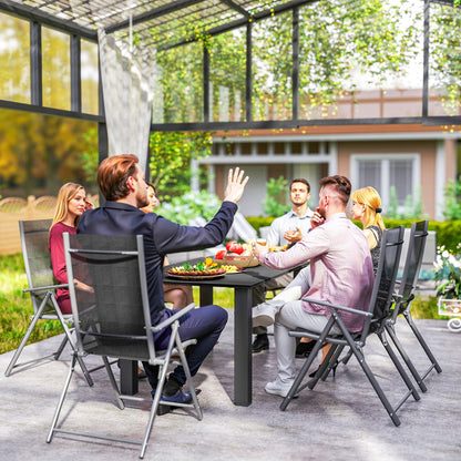 Outsunny Garden Table with Parasol Hole for 6 Person, Rectangle Outdoor Dining Table with Slatted Metal Tabletop, Steel Frame for Patio, Balcony, 150 x 90 x 73 cm, Black 