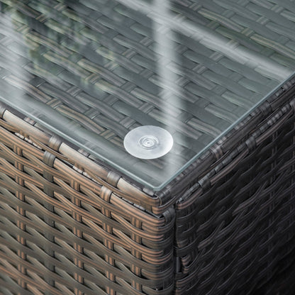 Outsunny PE Rattan Garden Coffee Table with Glass Table Top - Brown 