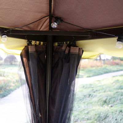 Outsunny 3 x 4m Aluminium Garden Gazebo, Marquee Canopy Shelter Pavilion Party Tent with Nets and Curtains for Garden and Deck, Coffee 