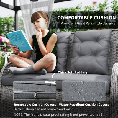 Outsunny Garden PE Rattan Dining Sofa Set, Outdoor 4 Seater Wicker Furniture, High Back Chairs with Cushions, Tempered Glass Coffee Table for Patio, Light Grey 