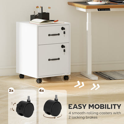 HOMCOM Rolling File Cabinet with 2 Drawers, Mobile Filing Cabinet with Hanging File Folder for Letter Sized Documents, White 