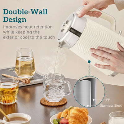 HOMCOM Electric Stainless Steel Kettle and Toaster Set, 3000W 1.7L UK Strix Thermostat Fast Boil Kettle w/ Limescale Filter, Cool Touch Body, 4 Slice Toaster with 7 Browning Levels, Crumb Tray, Cream 