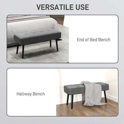 HOMCOM End of Bed Bench, Corduroy Bedroom Bench with Thick Padding and Steel Legs, Tufted Window Seat for Entryway, Living Room, Grey 