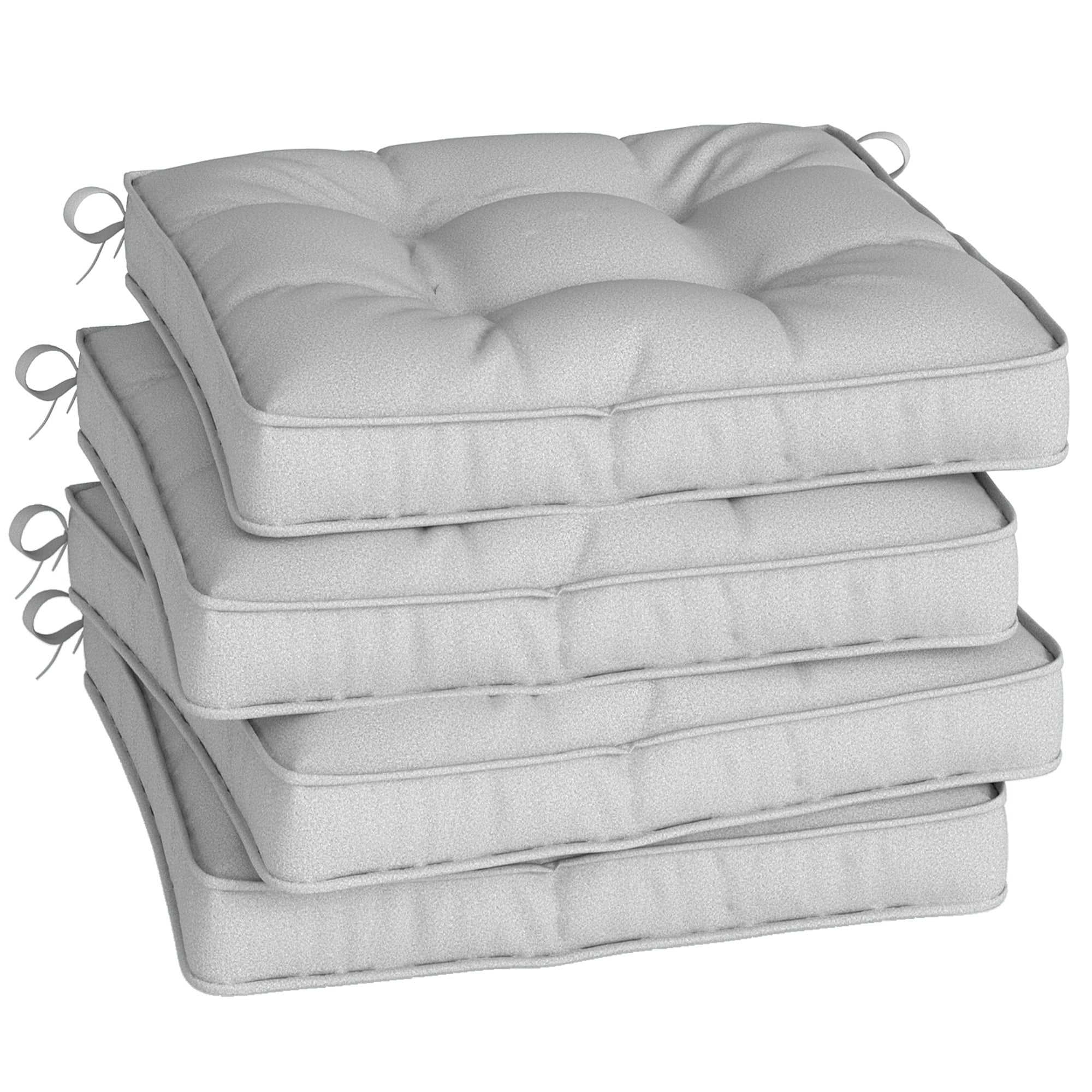 Outsunny Set of 4 Garden Seat Cushion with Ties, 42 x 42cm Replacement Dining Chair Seat Pad, Light Grey 