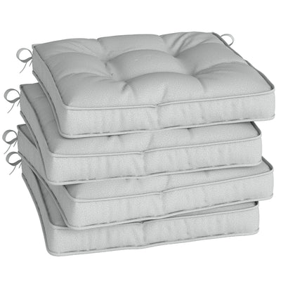 Outsunny Set of 4 Garden Seat Cushion with Ties, 42 x 42cm Replacement Dining Chair Seat Pad, Light Grey 