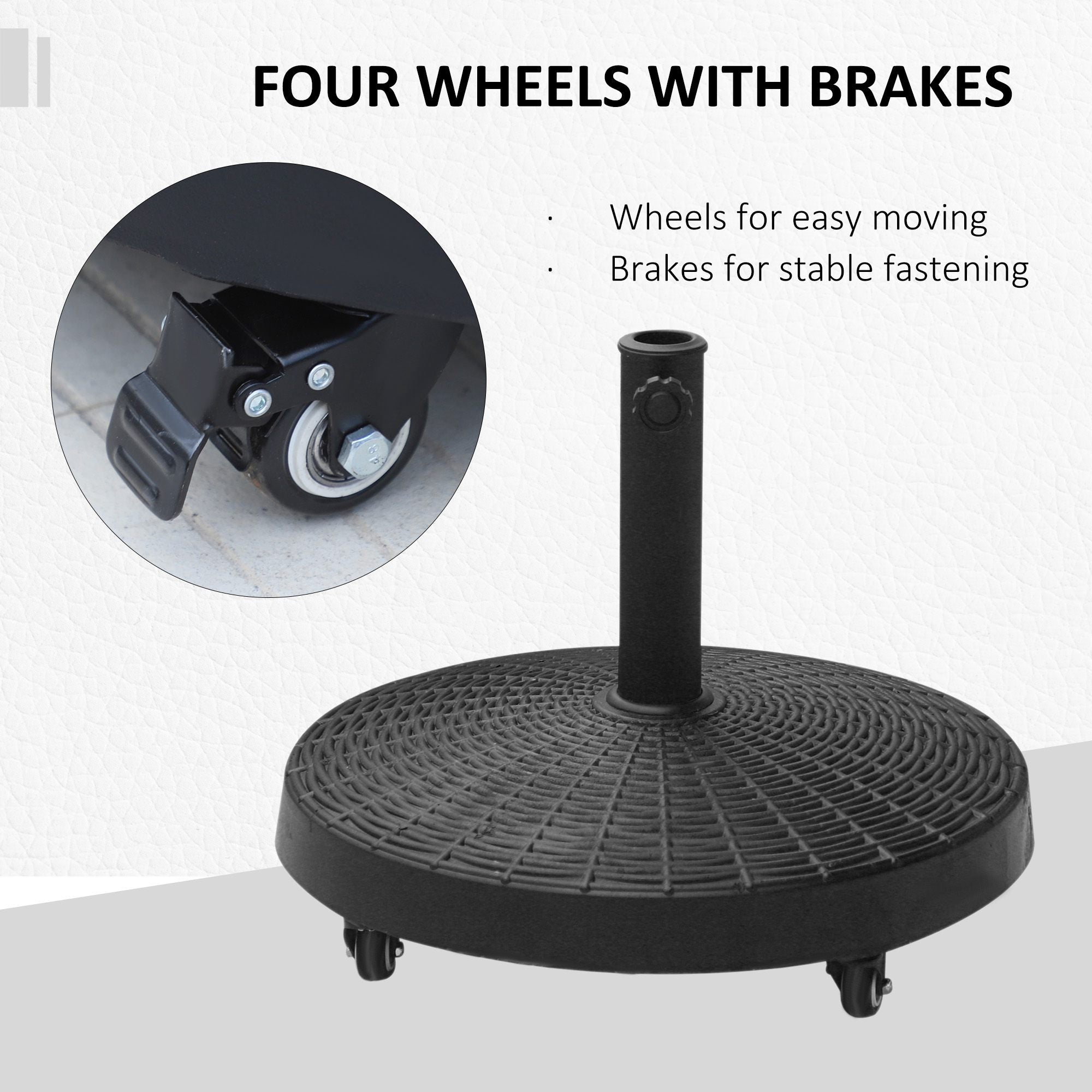 Outsunny 22.7kg Resin Patio Parasol Base Umbrella Stand Weight Deck Garden Sunshade Holder Round w/ Wheels Brakes Outdoor 