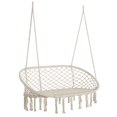 Outsunny Hanging Hammock Chair Cotton Rope Porch Swing with Metal Frame, Large Macrame Seat for Patio, Garden, Bedroom, Living Room, Cream White 