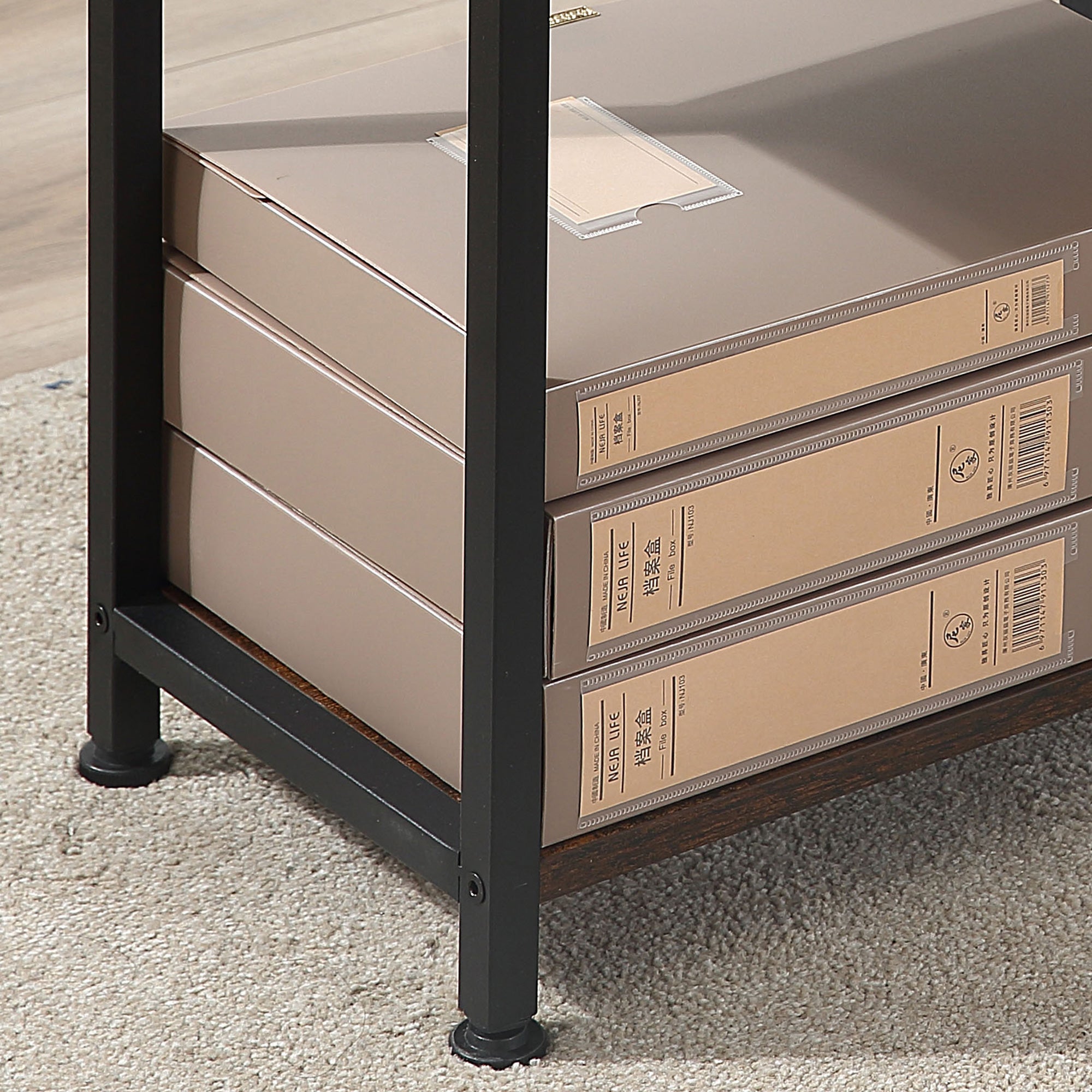 HOMCOM Computer Desk with Storage Shelves 120 CM Corner Desk, Computer Desk Writing Table with Metal Frame for Home Office Small Space, Rustic Brown 
