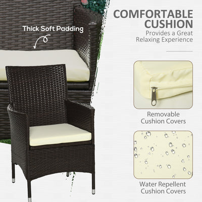 Outsunny 2 Pieces Outdoor PE Rattan Dining Chairs Set with Cushion, Garden Armchair with Armrests, High Backrest, Metal Frame Patio Wicker Furniture, Coffee 