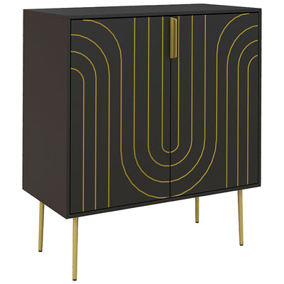 HOMCOM Art Deco Inspired Sideboard, with Adjustable Shelf - Black/Gold Tone 