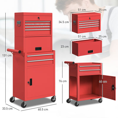 HOMCOM Three-Part Steel Locking Tool Chest - Red 