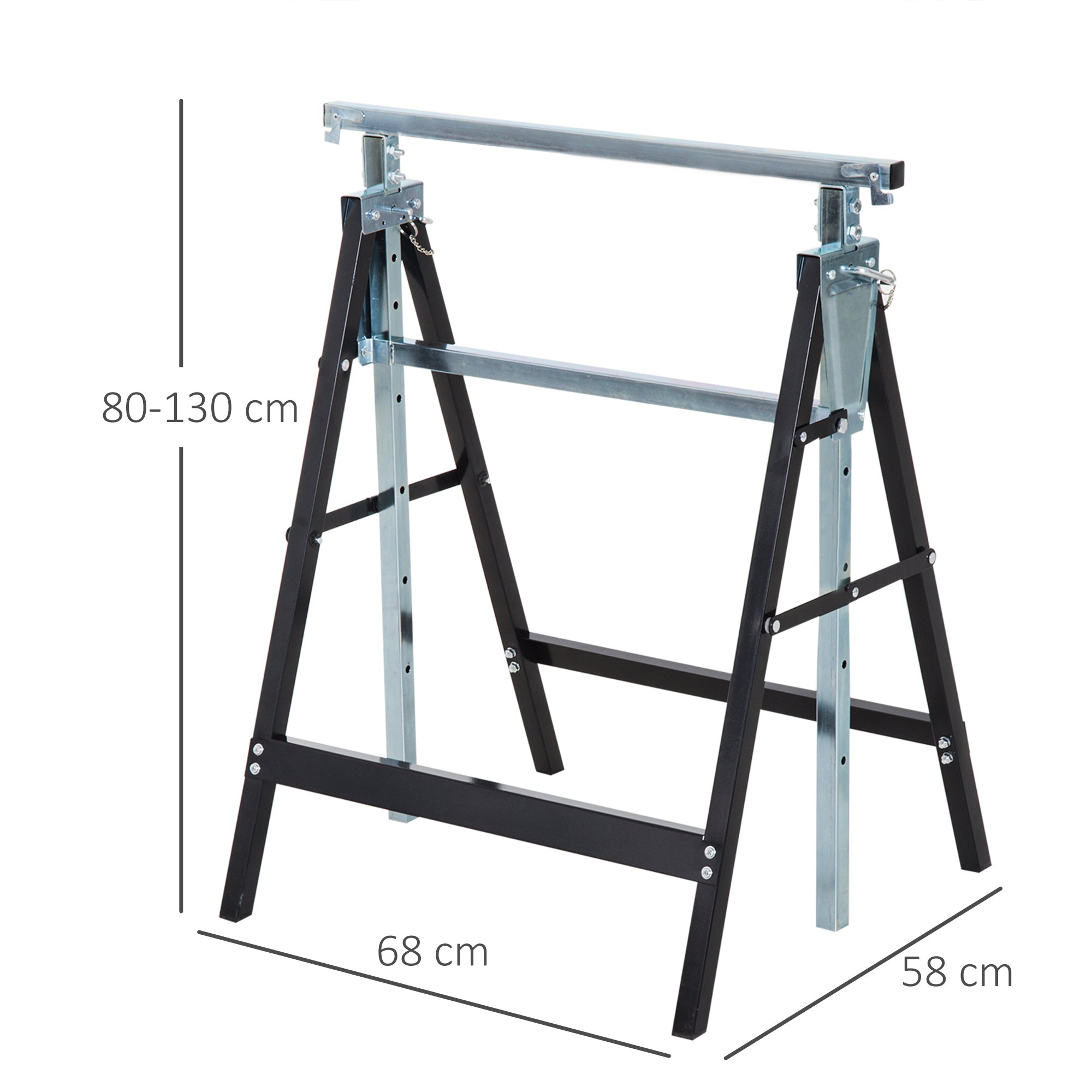 HOMCOM Set of 2 Adjustable Telescopic Builders Trestle, DIY Steel Work Bench Carpenter, Folding Saw Horse Tools Black 