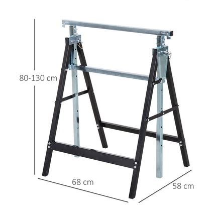 HOMCOM Set of 2 Adjustable Telescopic Builders Trestle, DIY Steel Work Bench Carpenter, Folding Saw Horse Tools Black 