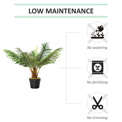 Outsunny 60cm/2FT Artificial Palm Tree Decorative Plant 8 Leaves with Nursery Pot, Fake Tropical Tree for Indoor Outdoor Décor 