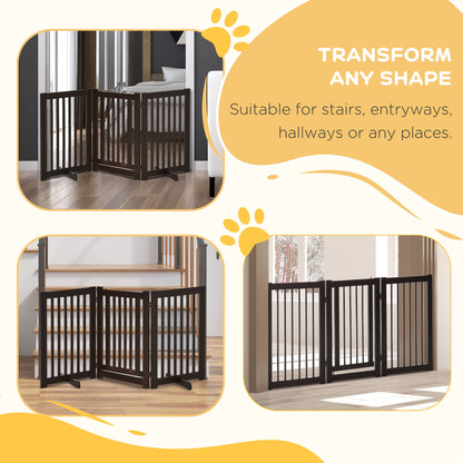 PawHut Freestanding Dog Gate, Foldable Pet Fence, Indoor Barrier, Stair Gate with Support Feet, 155 x 76 cm, Brown 