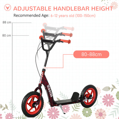 AIYAPLAY Kids Scooter with Adjustable Handlebar, Children's Kick Scooter with Non-slip Footplate, Rear Brake, Kickstand, Red 