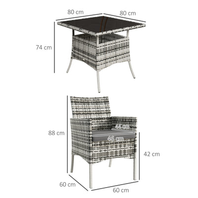 Outsunny Five-Pieces Rattan Dining Set - Mixed Grey 