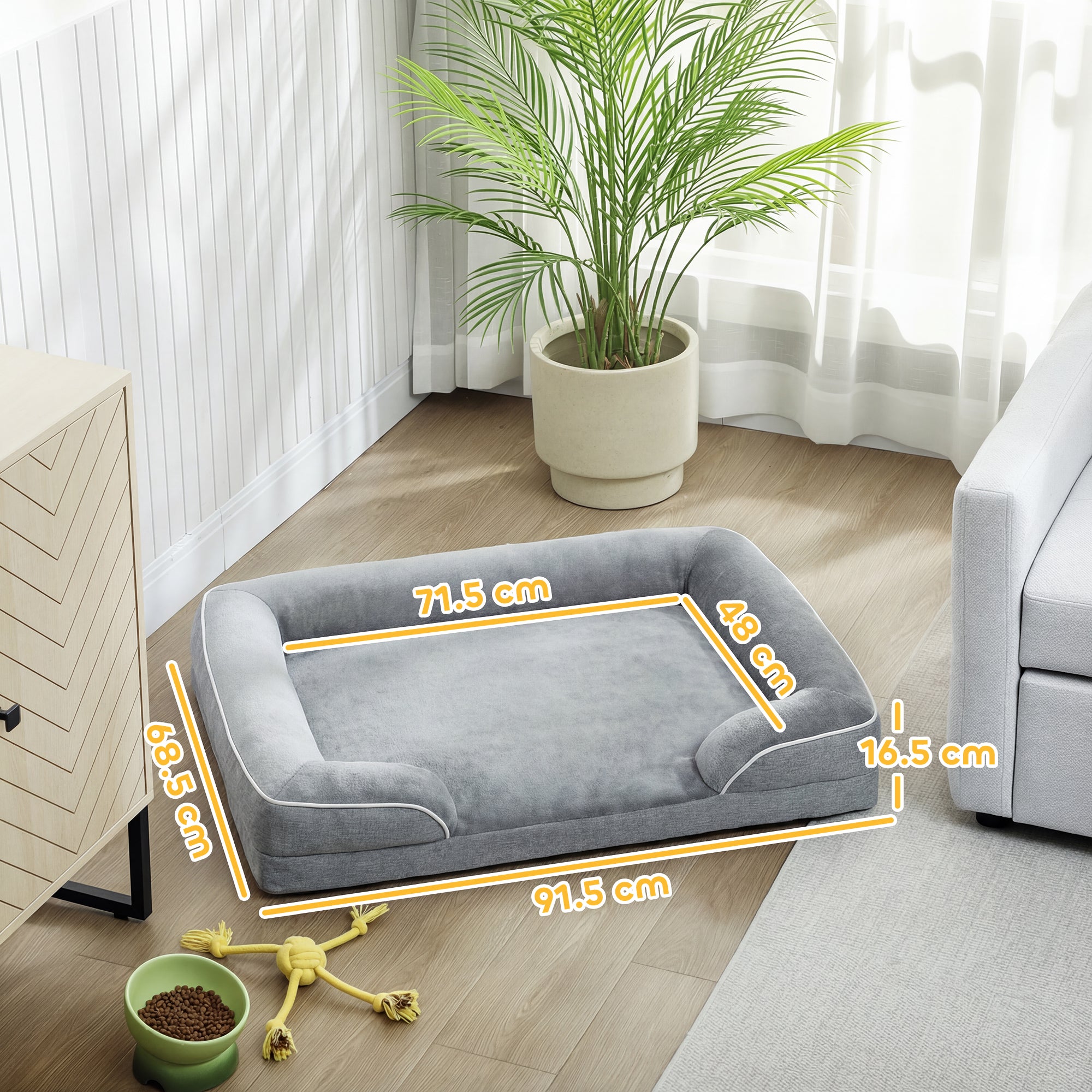 PawHut Dog Sofa Bed, Washable Pet Bed with Removable Cover and Non-Slip Bottom for Cats, Small and Medium Dogs, Grey 